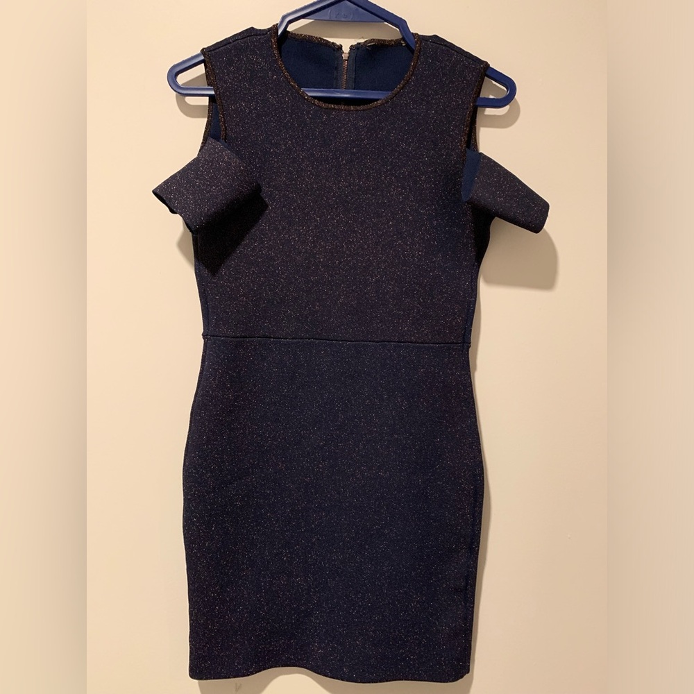 Sleeveless Sparkle Navy Cold-Shoulder Dress
